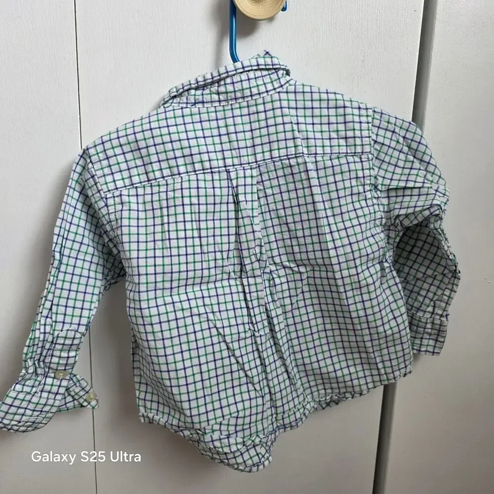 Ralph Lauren white, green and navy gingham,‎ long sleeve button up sz 12 mo
